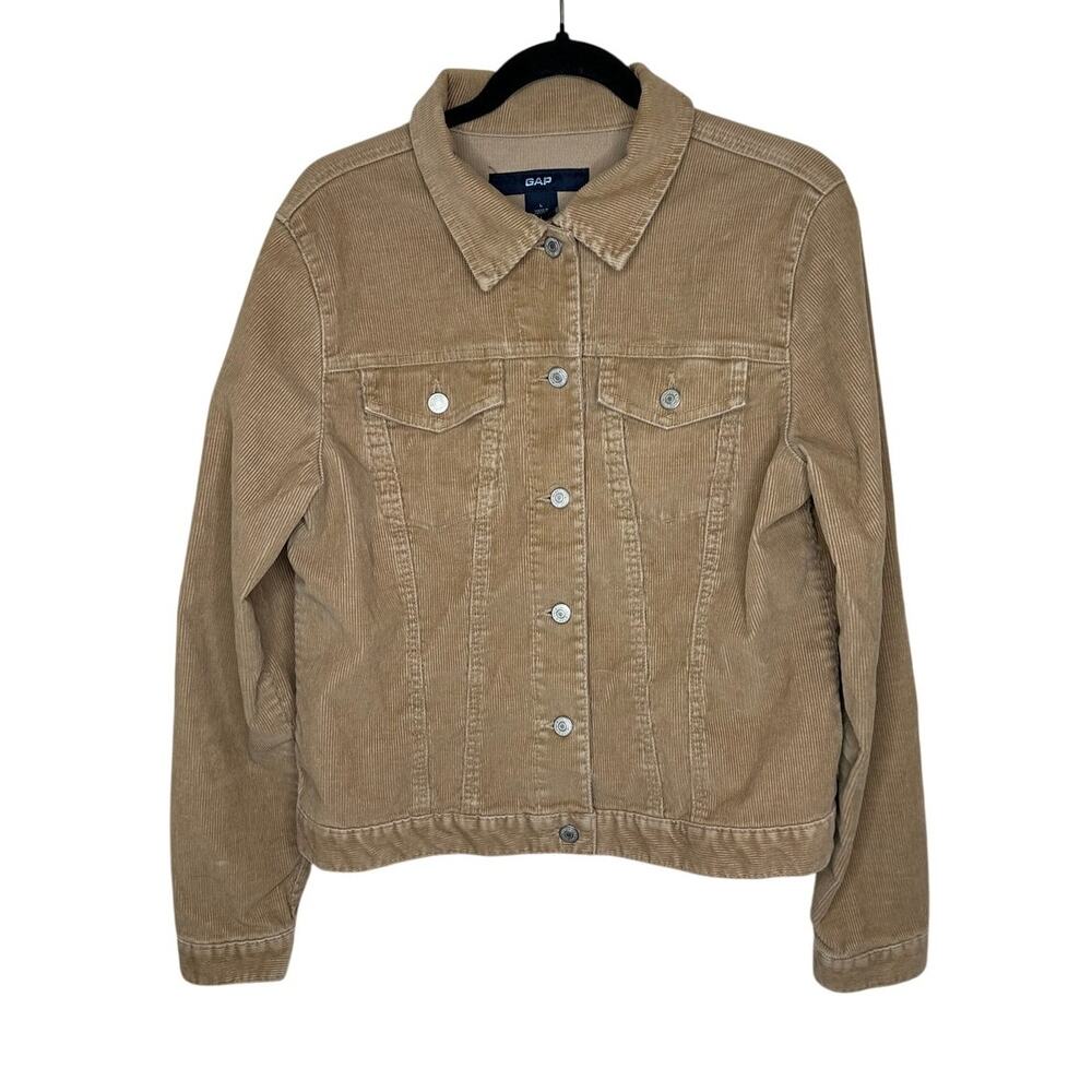 Gap Vintage Corduroy Jacket Womens Size L Tan Casual Shacket Snap Pockets Y2K